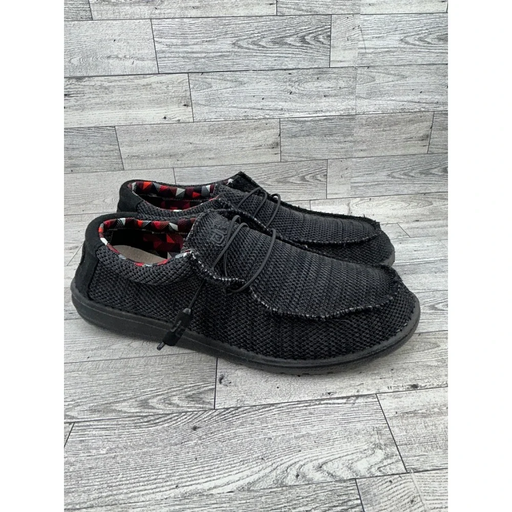Hey Dude Wally Sox Men Sz 11 Jet Black Stretch Knit Slip On Loafers 110354935